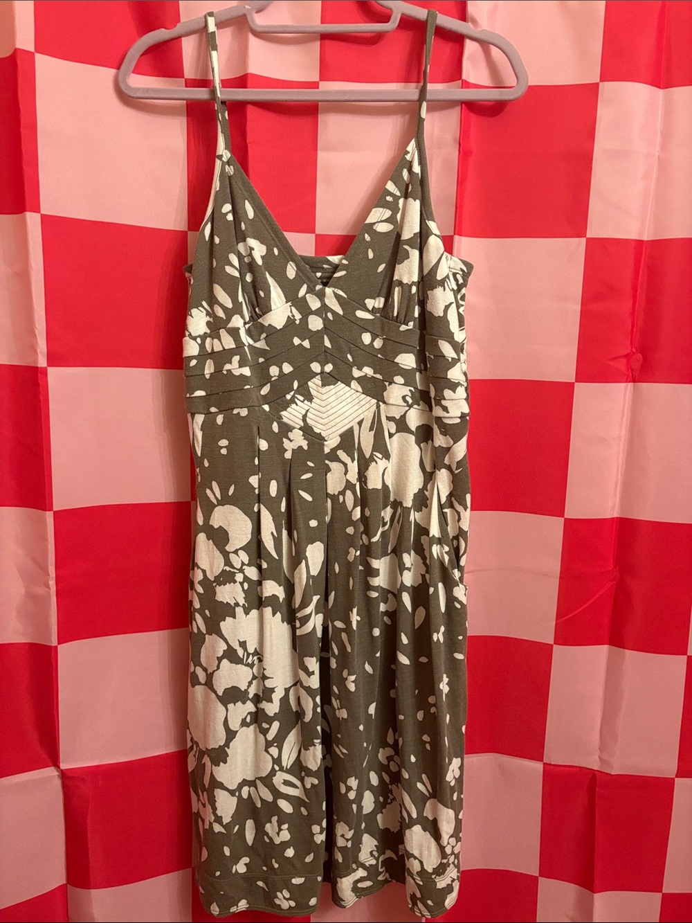 American Eagle Outfitters Olive Green and White Floral V-Neck Dress